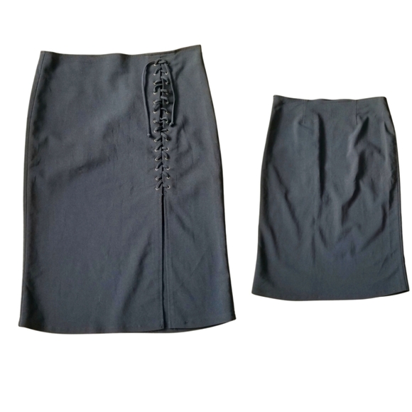 90s Corporate Goth Black Pencil Corset Midi Skirt - Picture 2 of 3